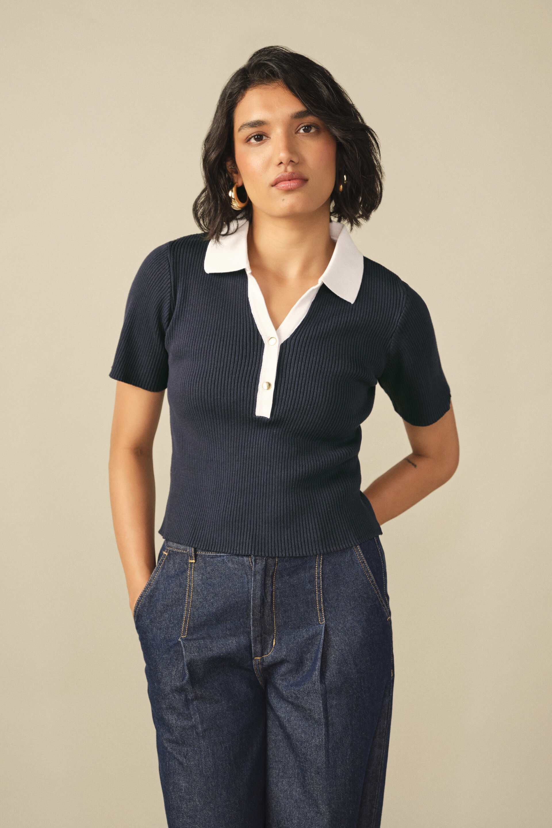 Collared T-shirt in Navy